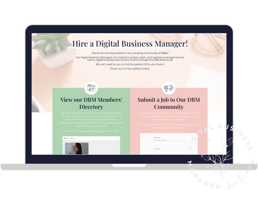 laptop showing how to hire a dbm page