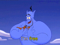 Gif of the Genie from Aladdin saying "I'm free" 